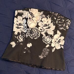WHBM Floral Black and White Strapless Bustier Corset Top